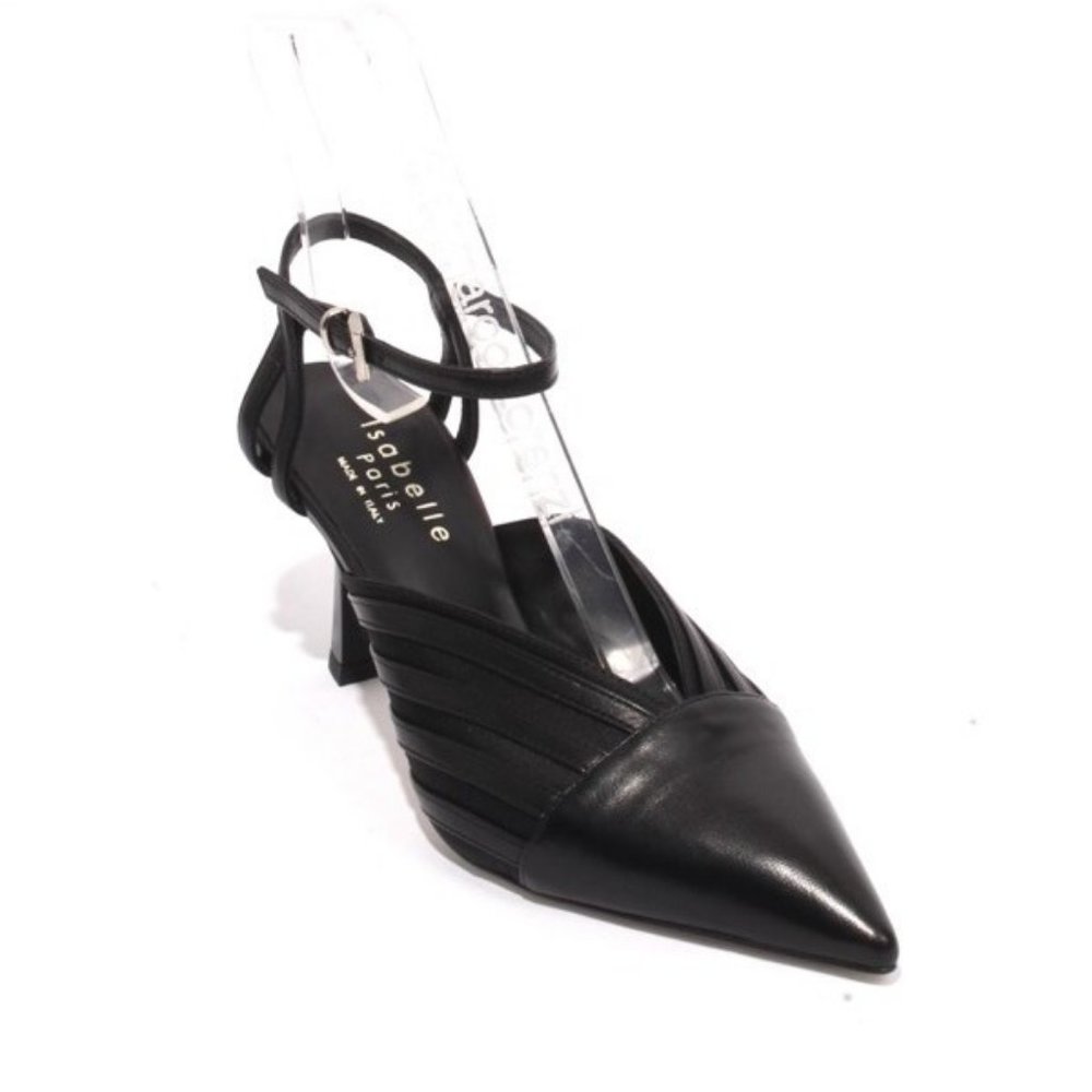 ITALIAN Black Leather Satin Pointy Heel Sandals